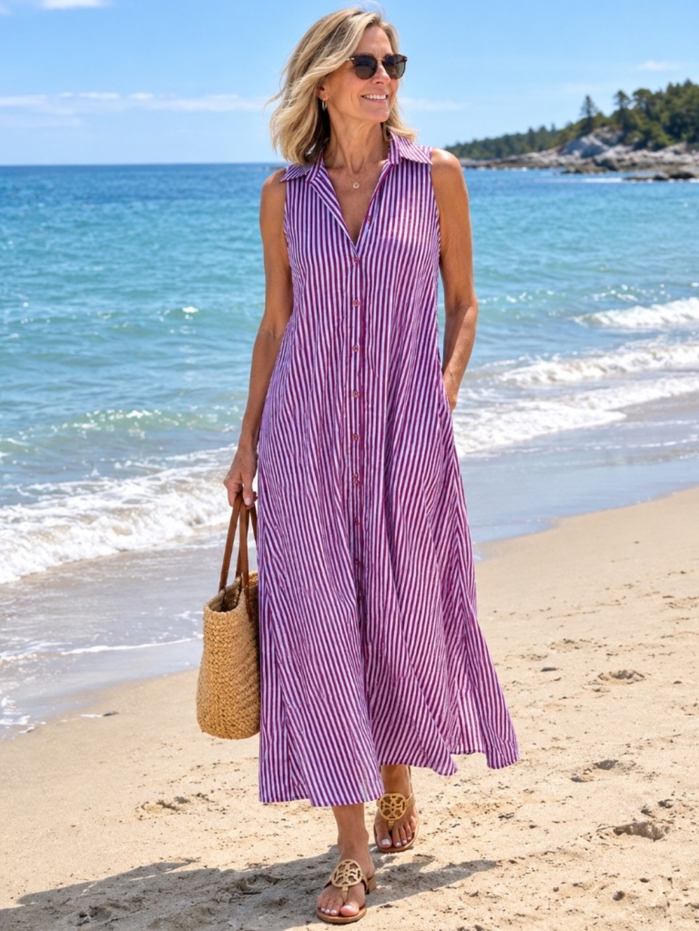 SKAI Made in Italy 100% Cotton Striped Halter Maxi Dress O/S NWT